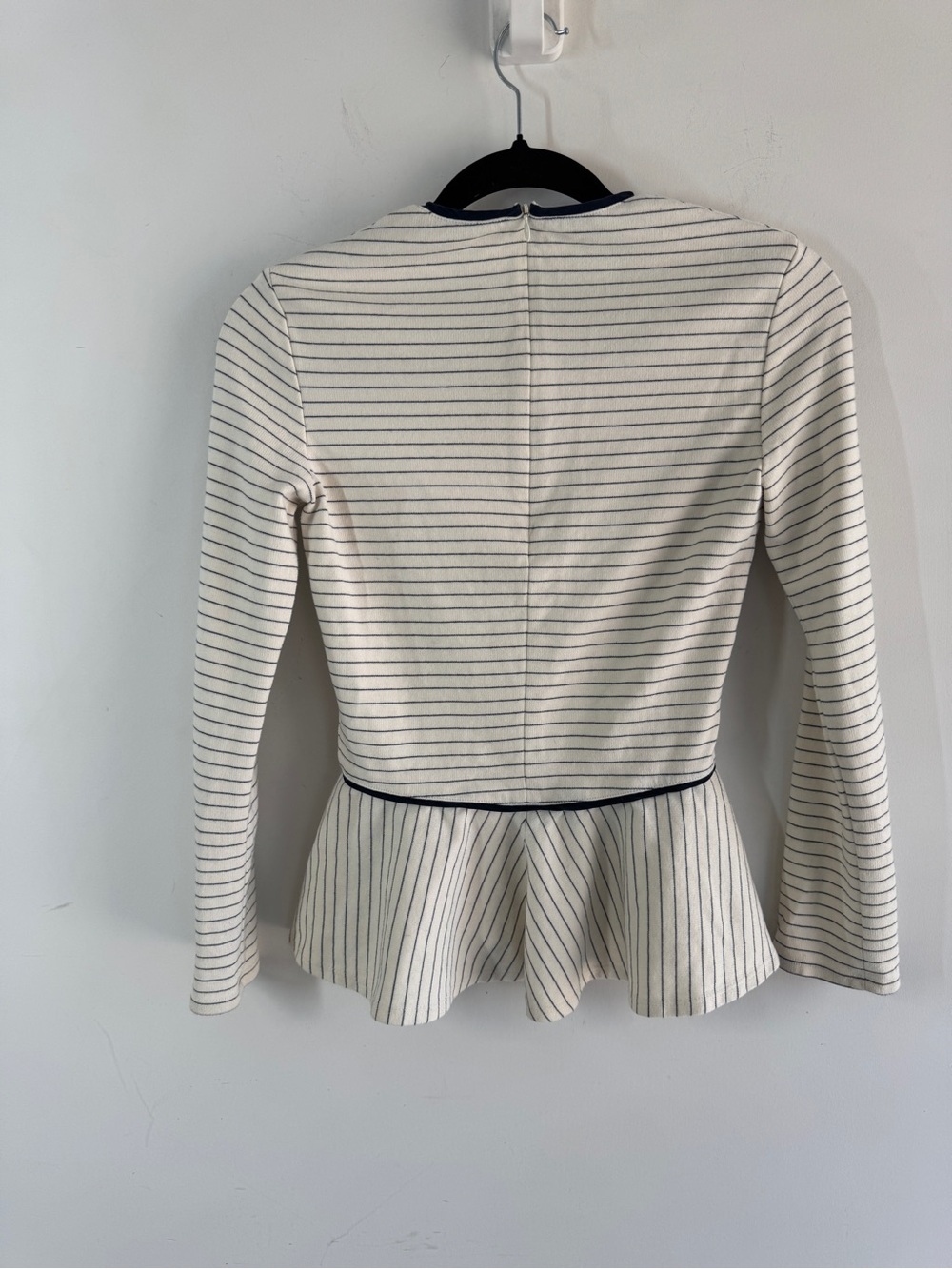 The Row Striped Peplum Top Ivory Navy Minimalist Luxury Long Sleeve XS Fitted - Picture 12 of 16
